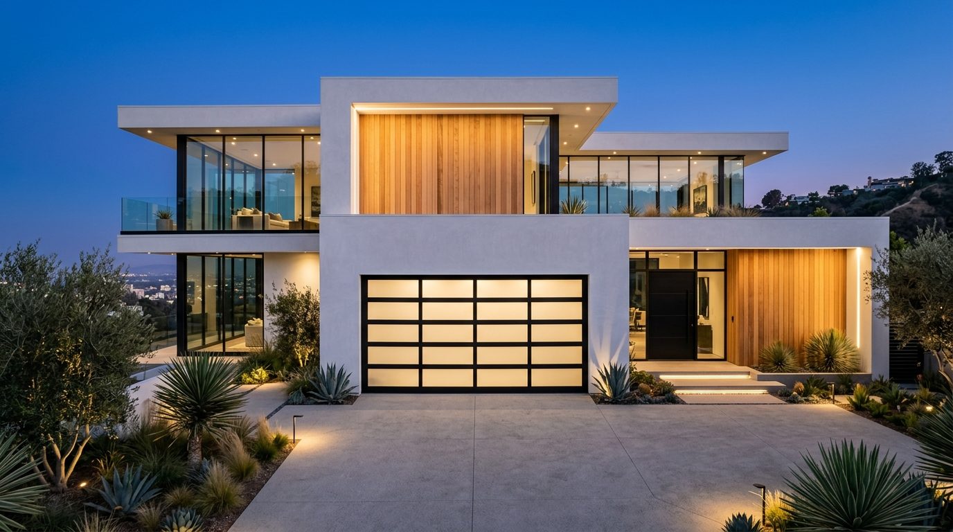 Alessandro Garage Door Service Exterior Closed Garage Door at Twilight